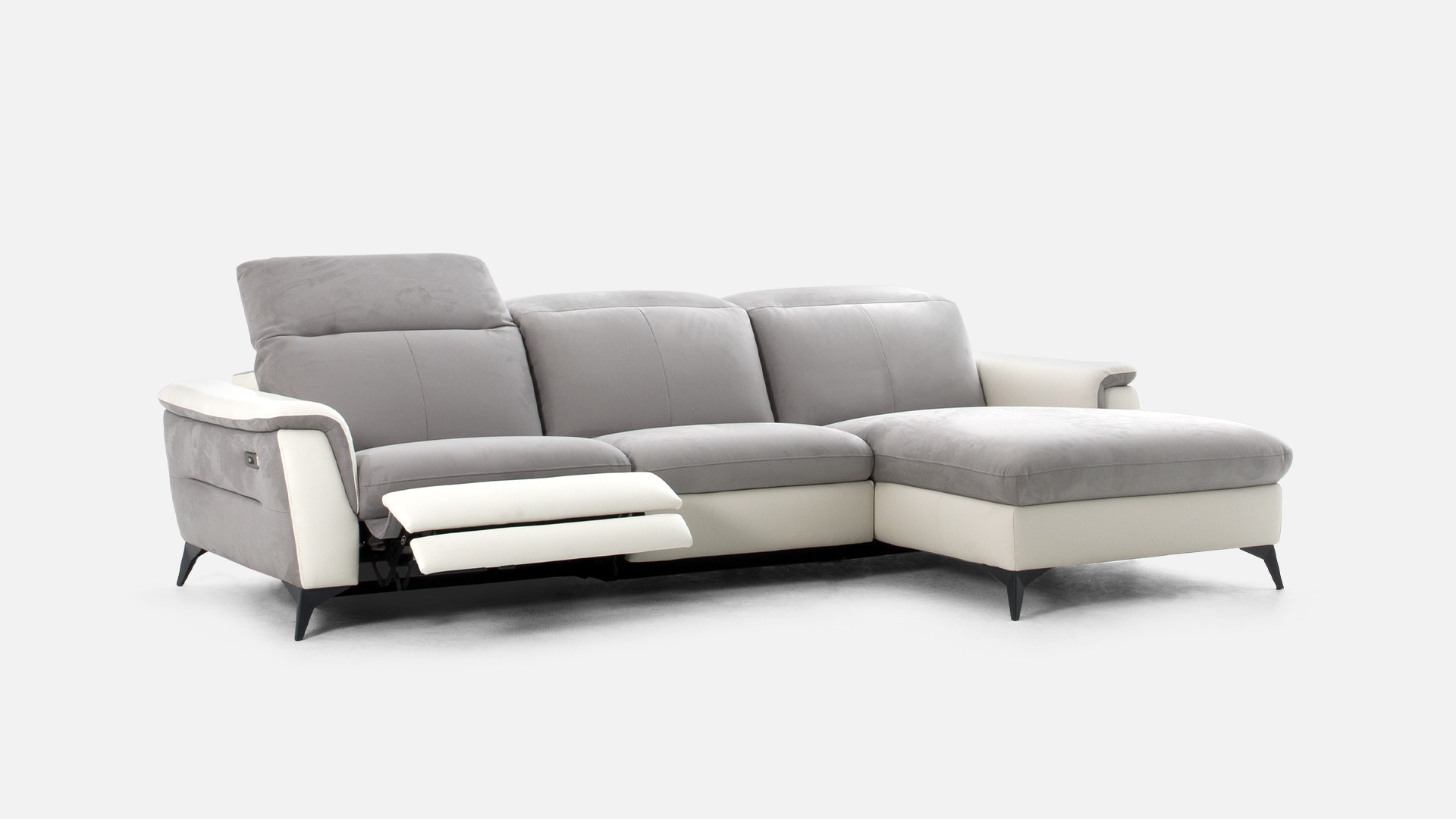 Electric corner sofa chaise longue ASTANA in grey fabric