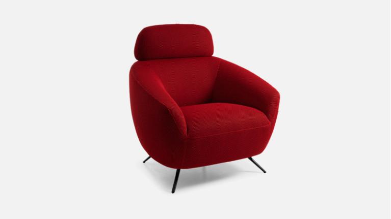 Armchair with headrest in red 3D fabric CASSANDRA