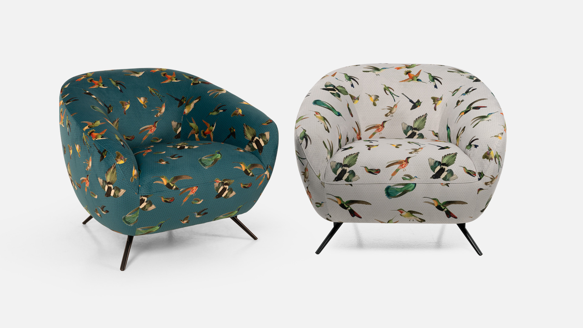 ASSANDRA headless armchair in white or green bird motif fabric