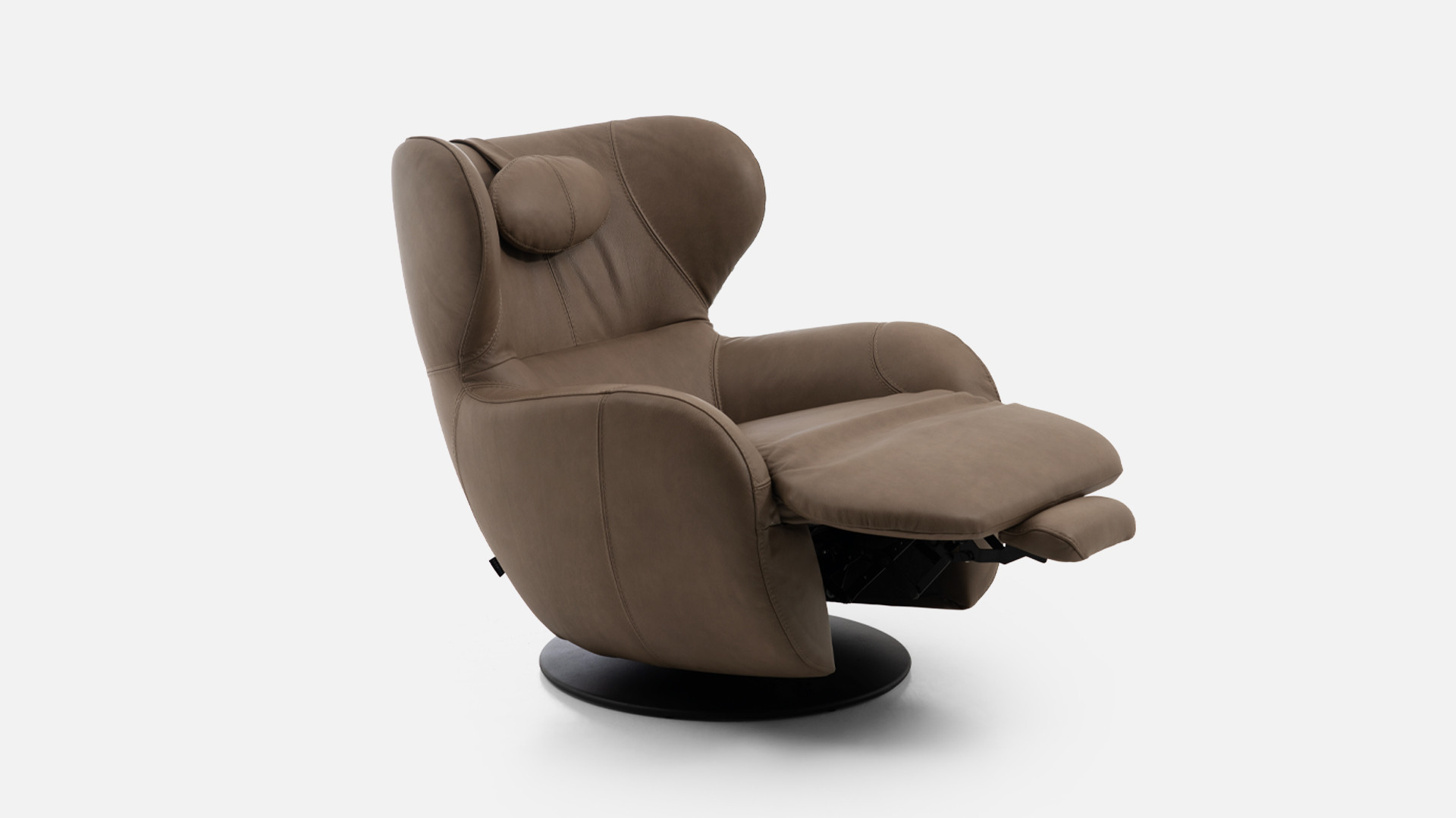 Brown leather swivel recliner COCOON