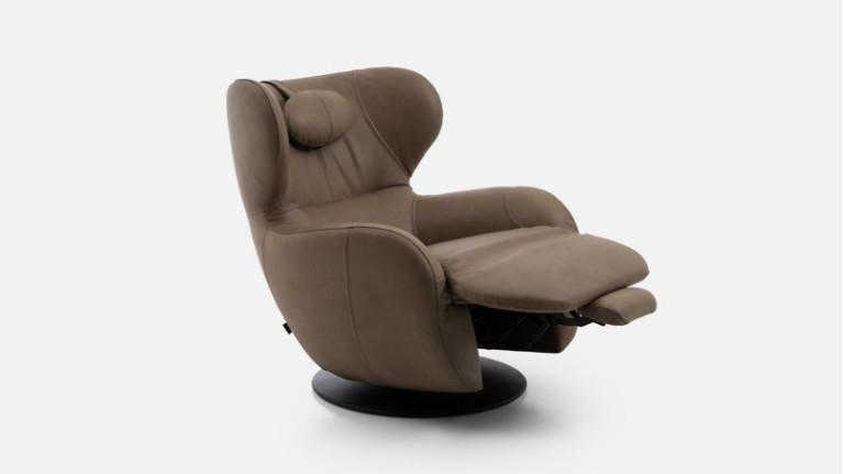 Brown leather swivel recliner COCOON