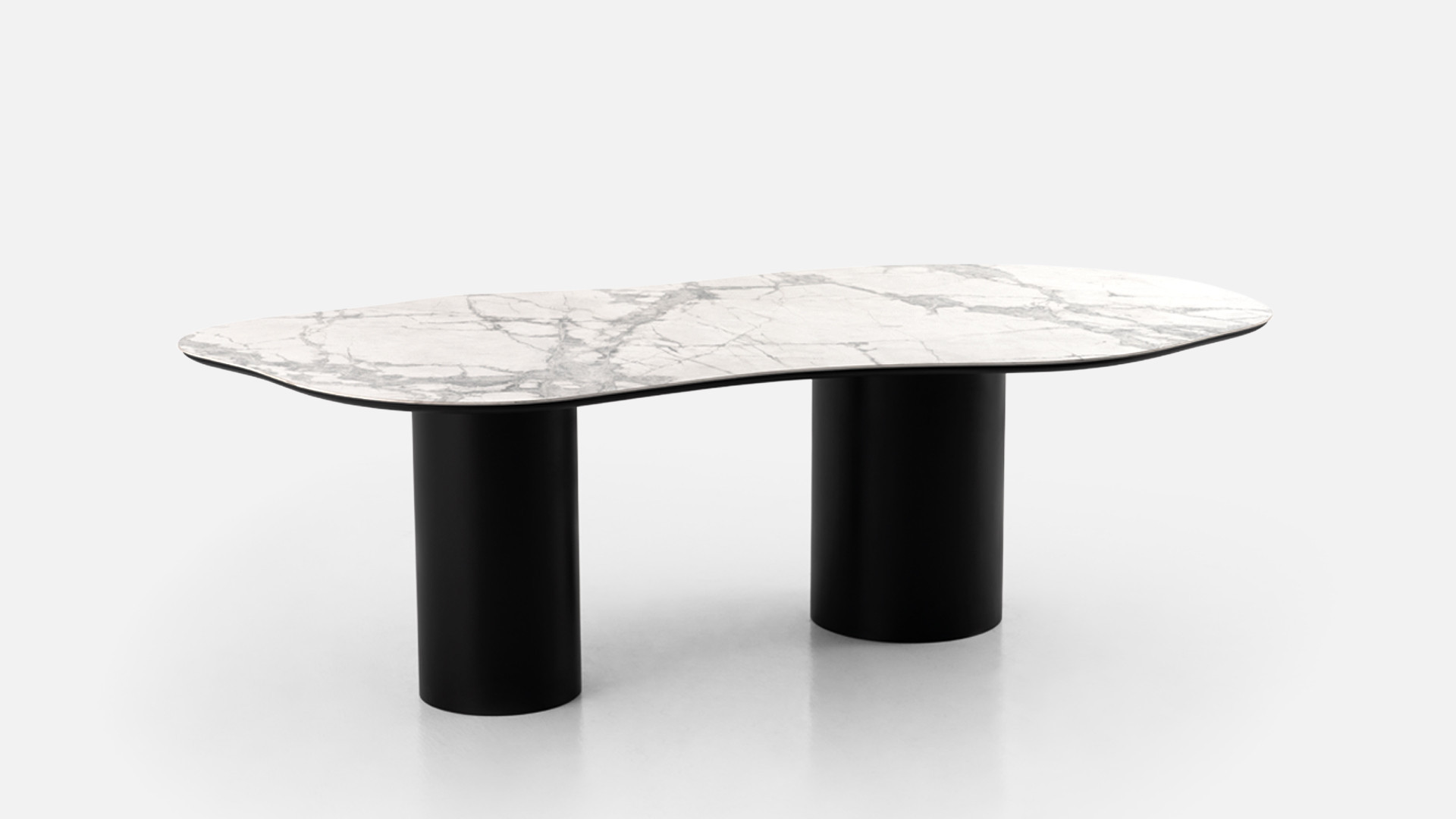 PICASSO white ceramic dining table with black marble-effect base