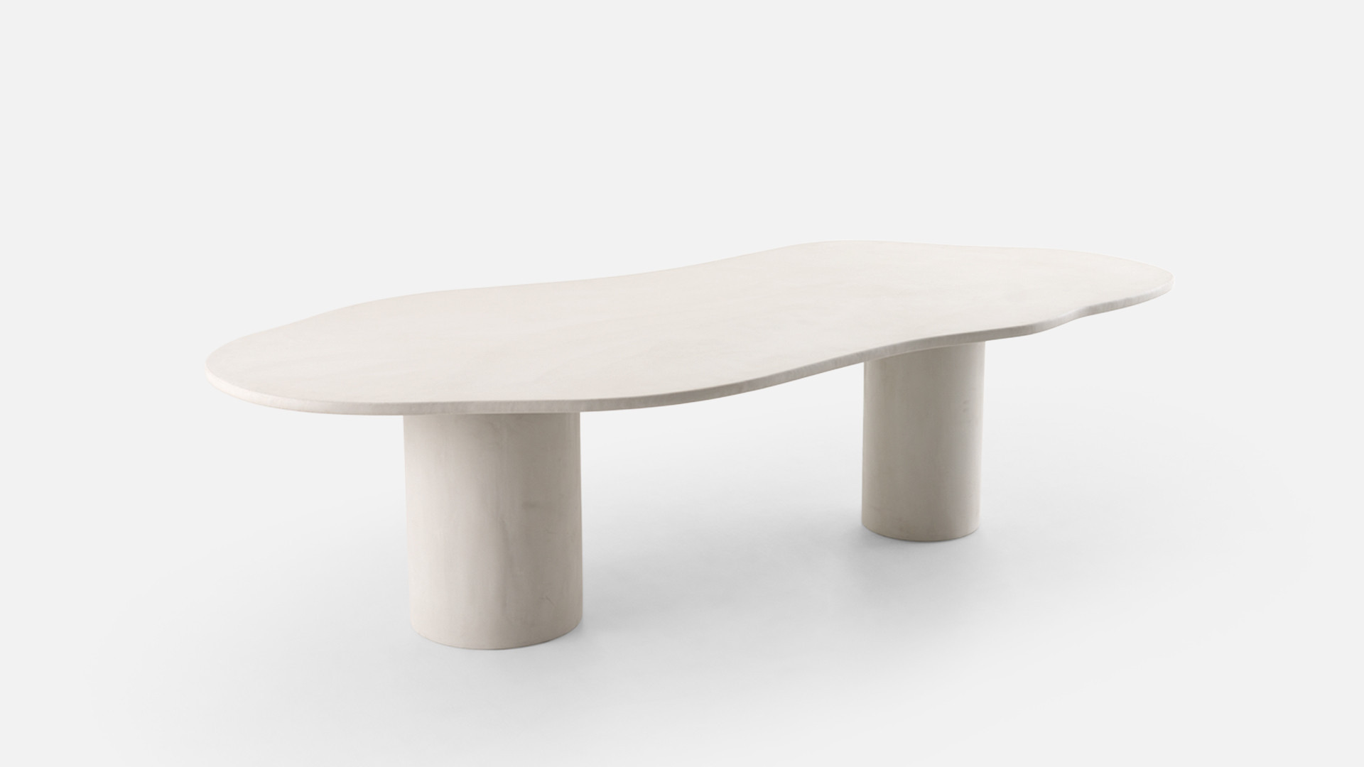 Design dining table with organic shape and waxed concrete effect PICASSO