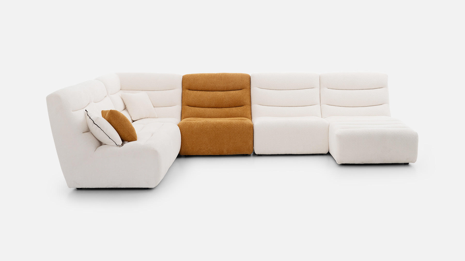 Modular corner sofa in white and ochre fabric LOTUS