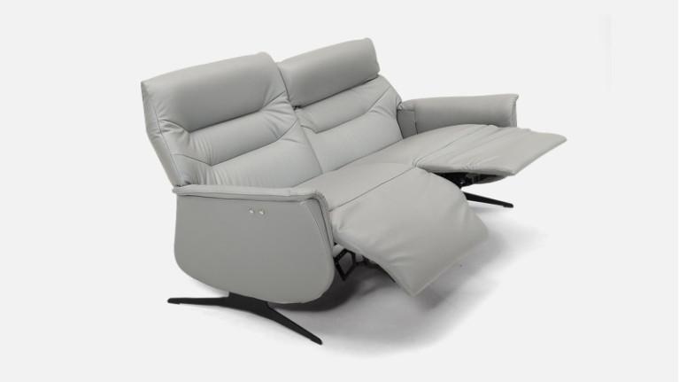 ATHENA grey leather 3-seater electric recliner sofa