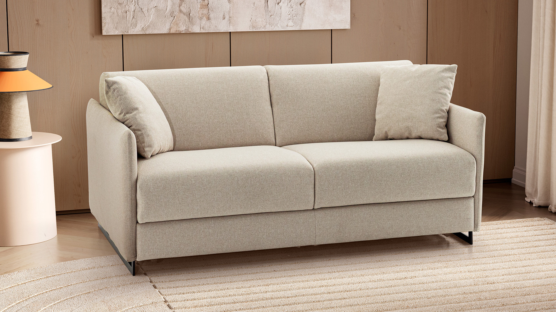 MELO 3-seater sofa bed in beige fabric with removable covers