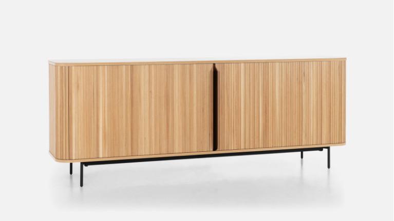 Light wood sideboard with 2 sliding doors CANNELE