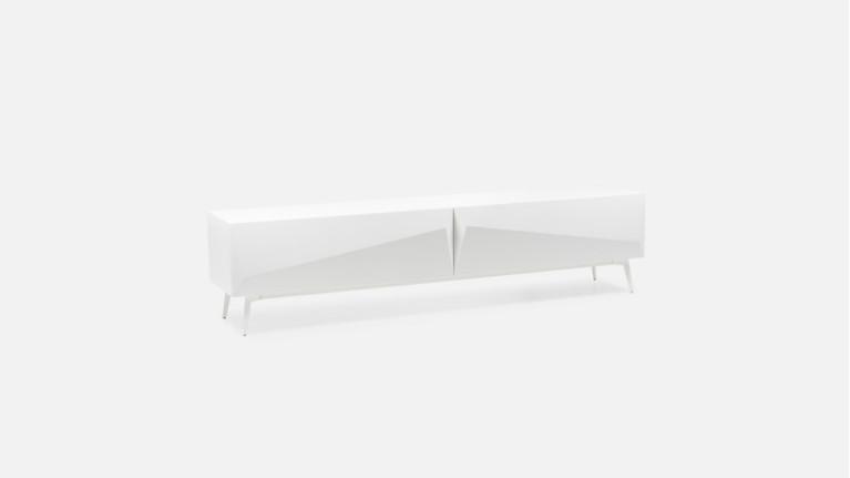 White lacquered TV stand with 2 doors in Japandi design, ORIGAMI