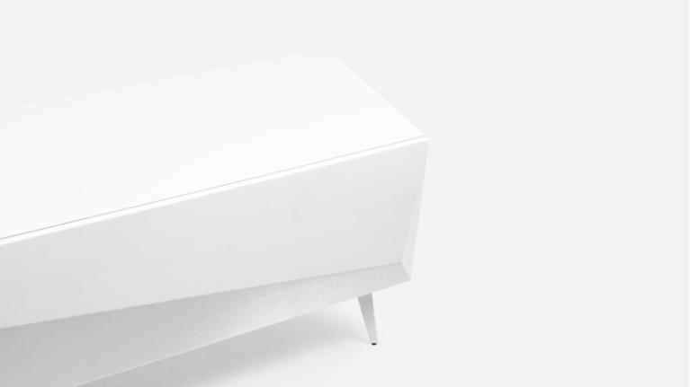 White lacquered TV stand with 2 doors in Japandi design, ORIGAMI