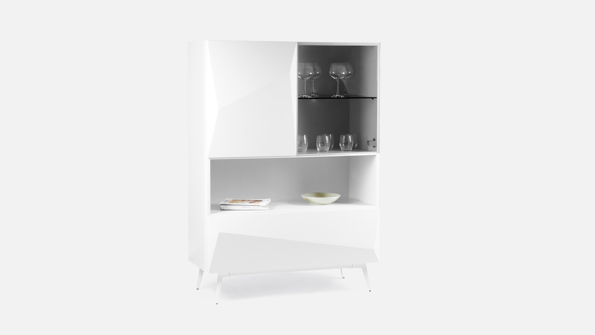 Tall unit in high-gloss white lacquer ORIGAMI