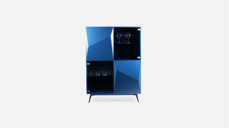 Tall unit in blue matte lacquer ORIGAMI | Minimalist design