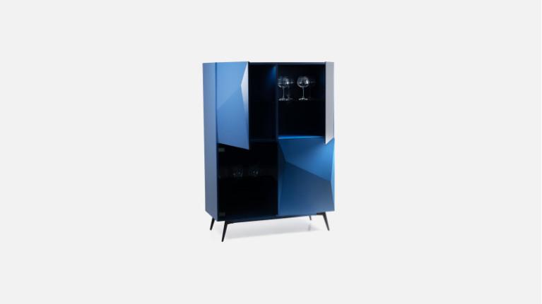 Tall unit in blue matte lacquer ORIGAMI | Minimalist design