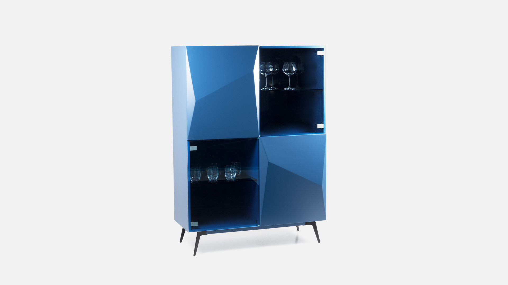 Tall unit in blue matte lacquer ORIGAMI