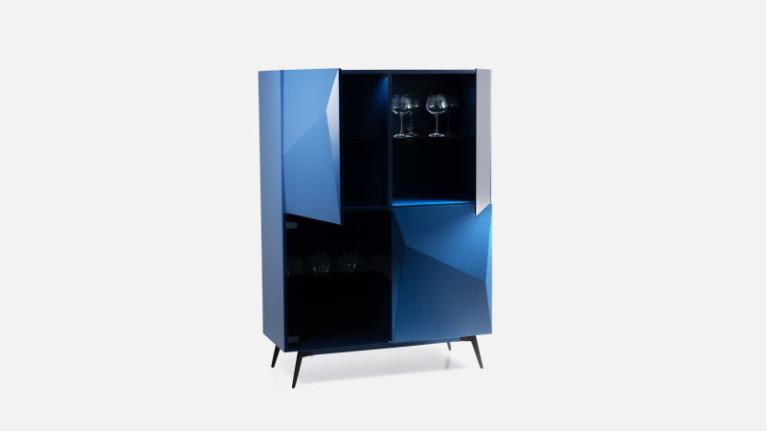 Tall unit in blue matte lacquer ORIGAMI | Minimalist design