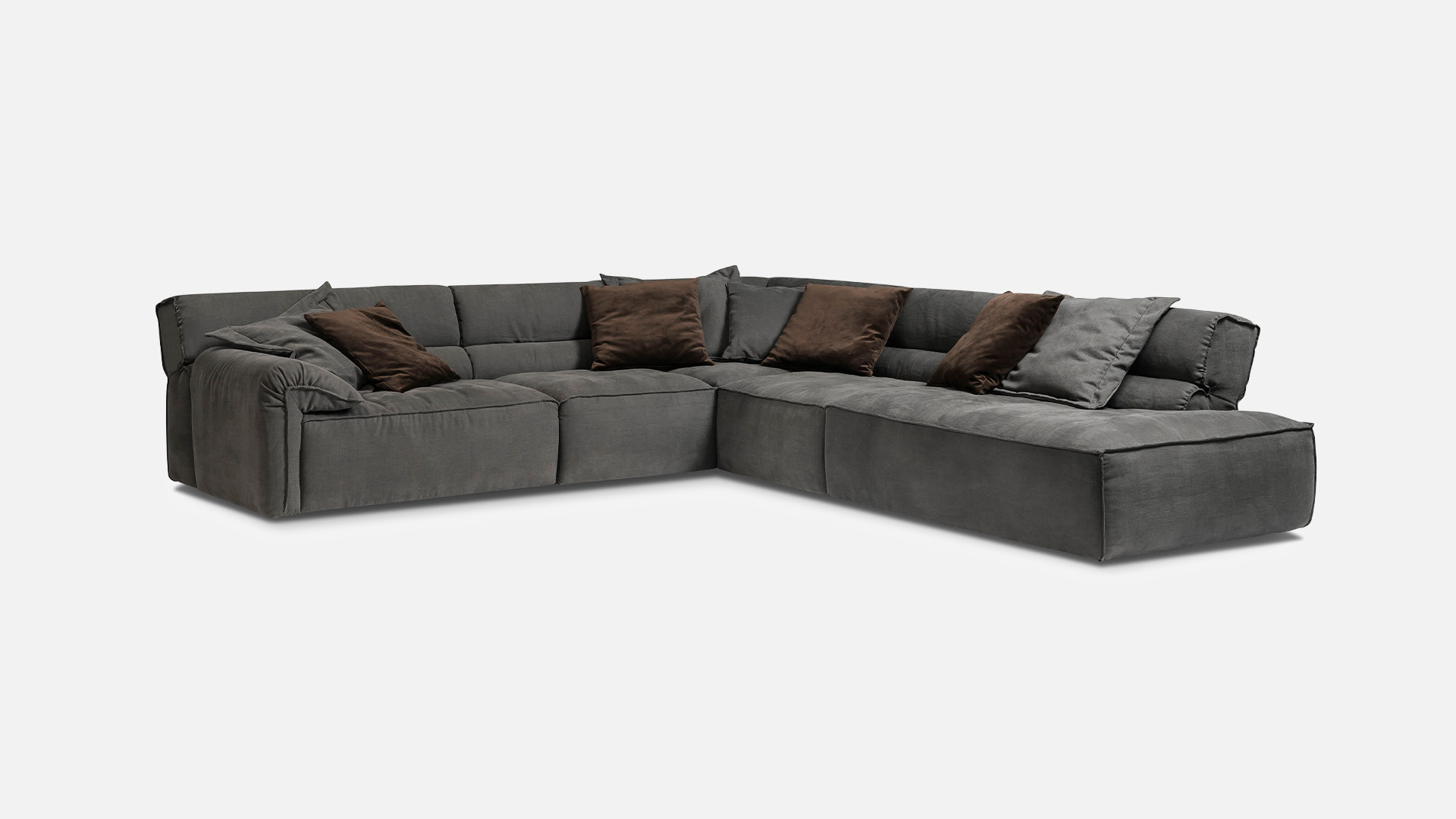 Canapé d'angle méridienne tissu effet nubuck gris VOLA