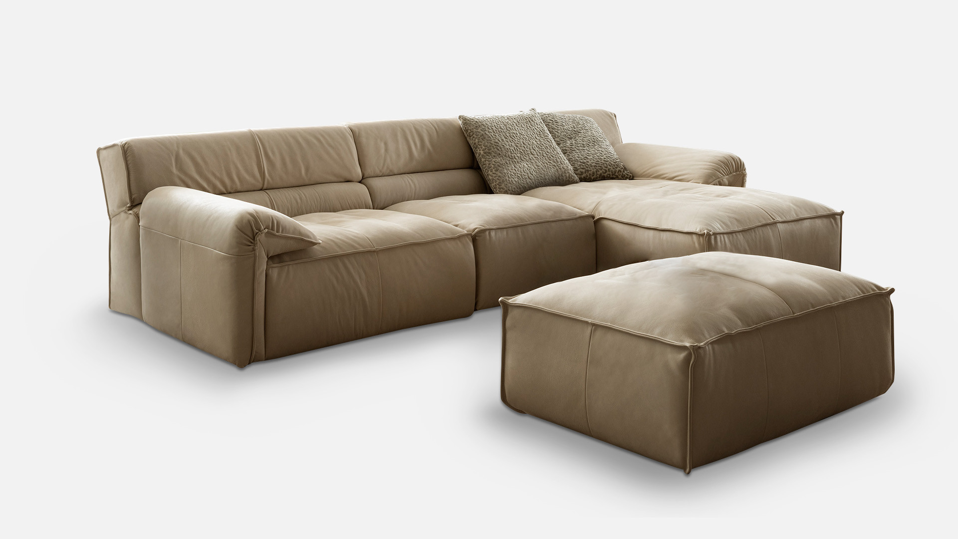 Canapé d'angle modulable cuir beige VOLA