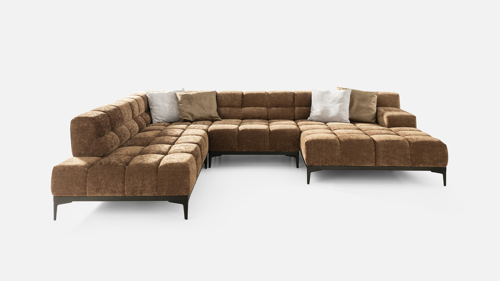 Modular panoramic corner sofa in beige fabric and contemporary styling OASIS