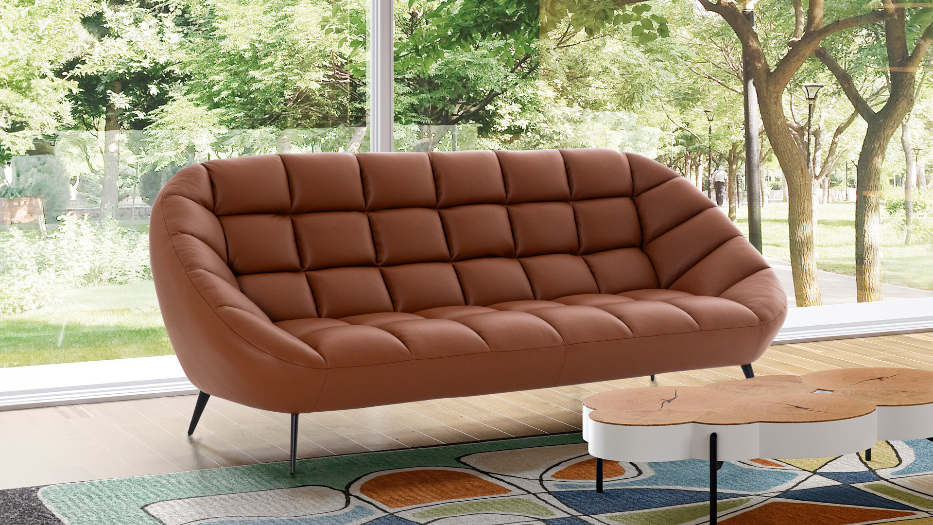 3-seater brown leather sofa DIAMANT