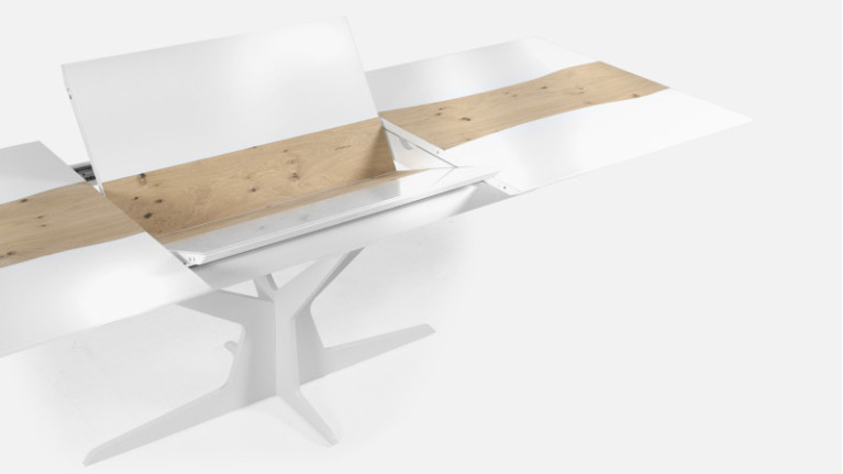 Extensible table RACINE | Scratch-resistant ceramic and oak central insert