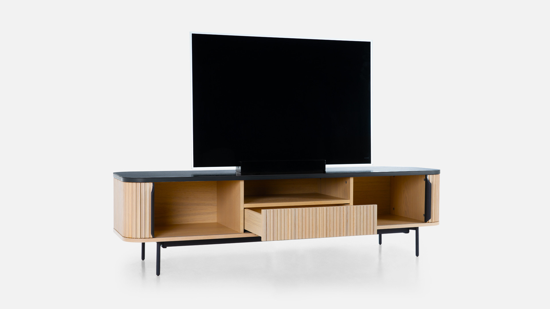 Light wood tv stand with 2 sliding doors CANNELE