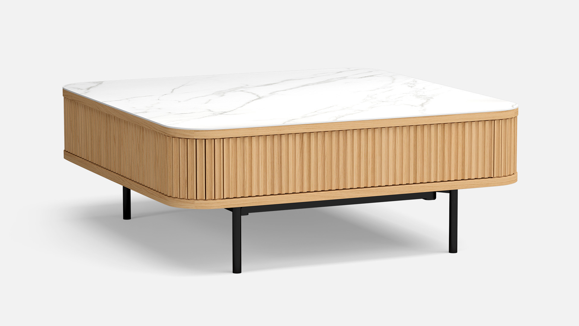 Dining table in oak and white marble-effect ceramic CANNELE