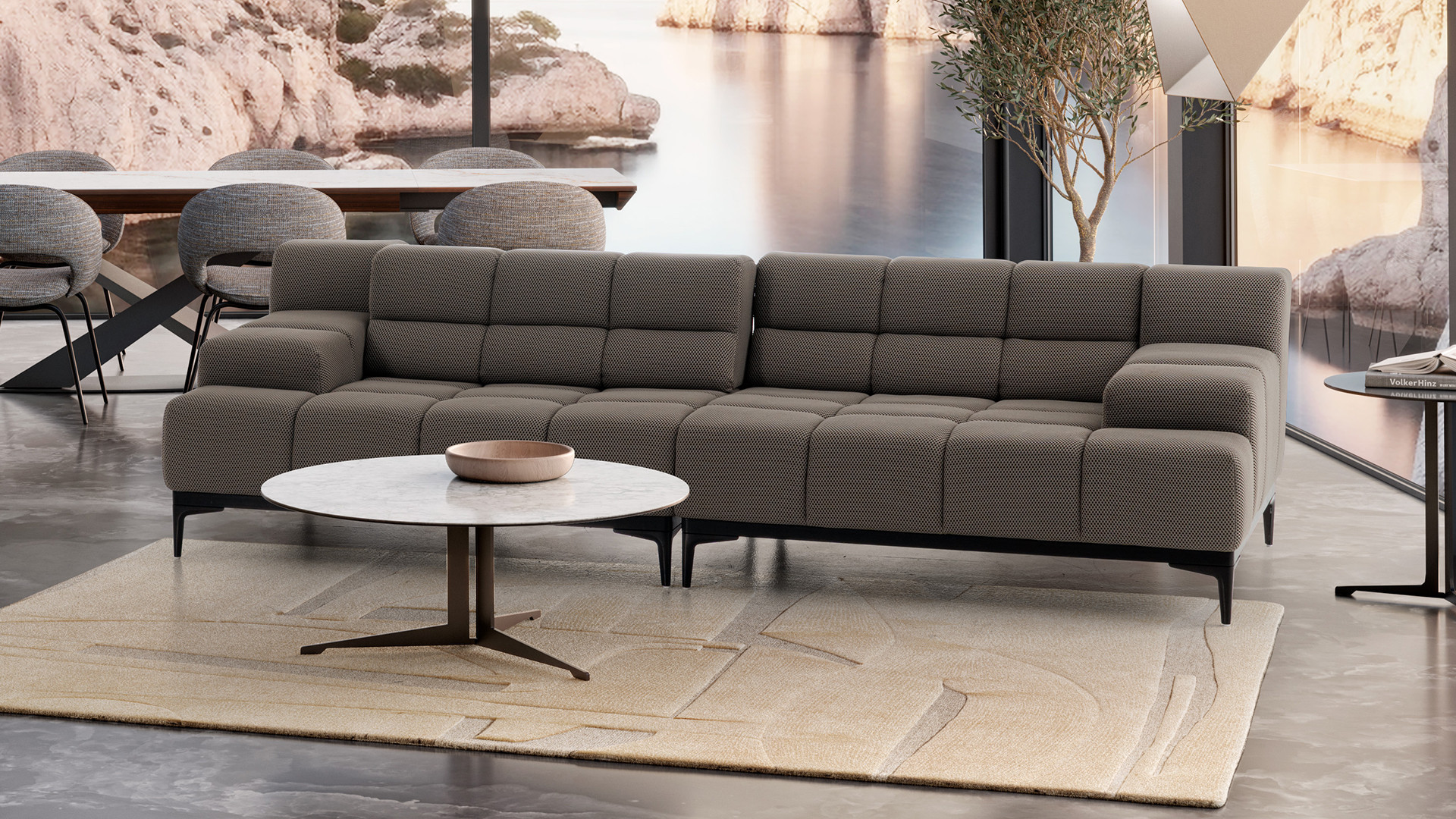 Modular corner sofa in contemporary 3D fabric OASIS