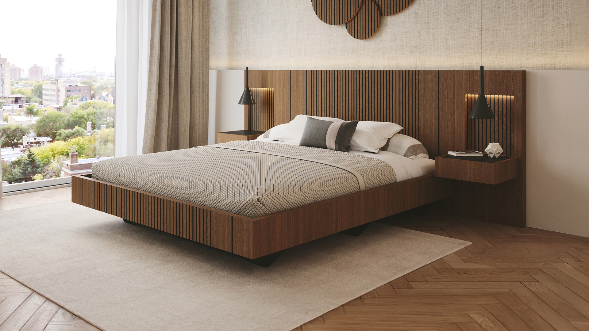 Bed set with adjoining bedside tables PIANA