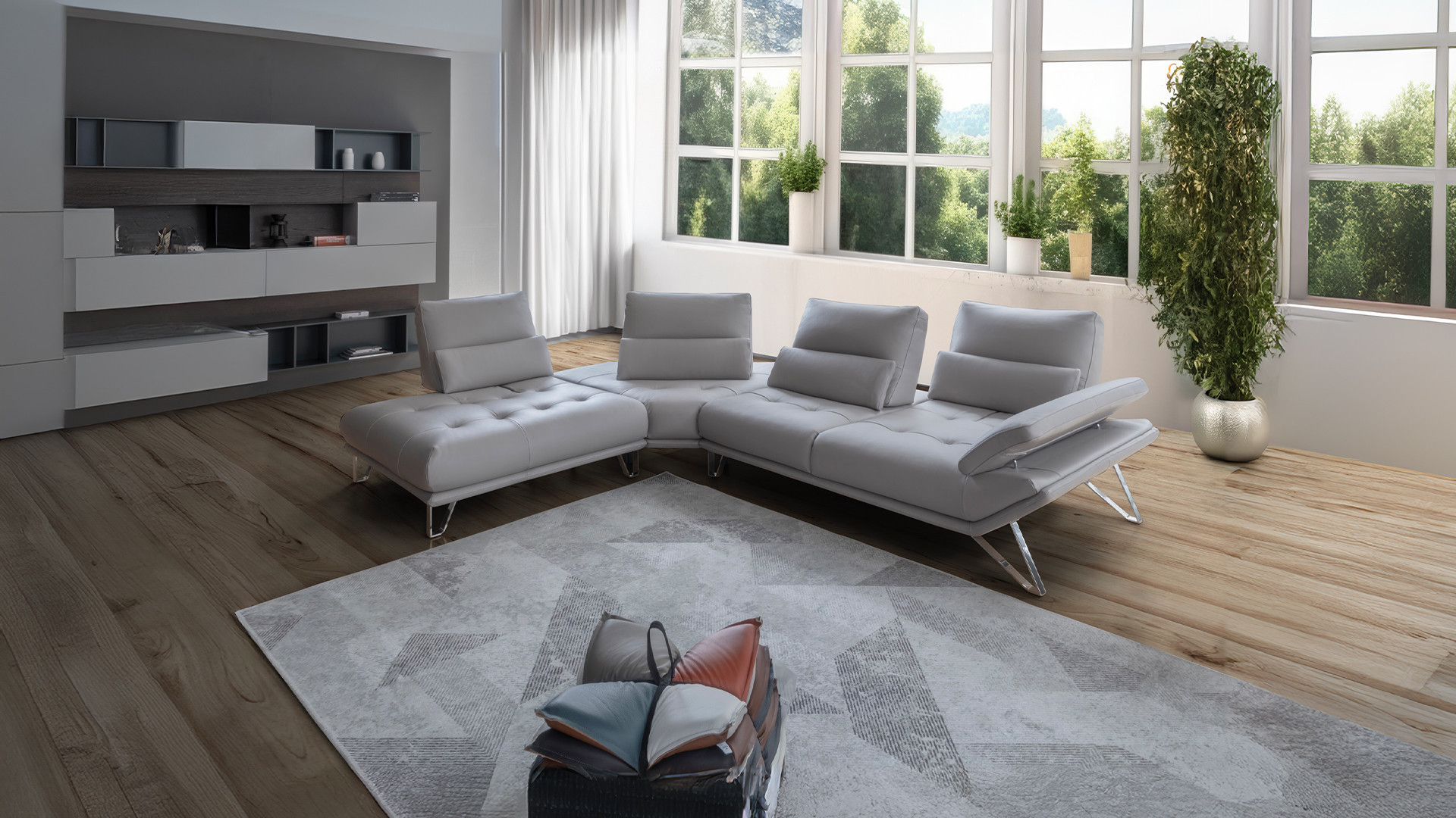 FLY beige leather corner sofa