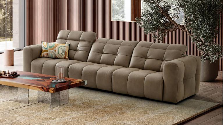 3-seater leather sofa, 100% modular, BEACH