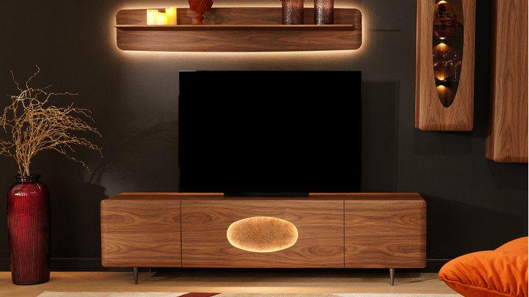 Meuble TV 3 portes noyer DOLLY