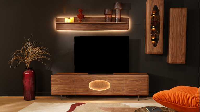 Meuble TV 3 portes noyer DOLLY | Élégance naturelle