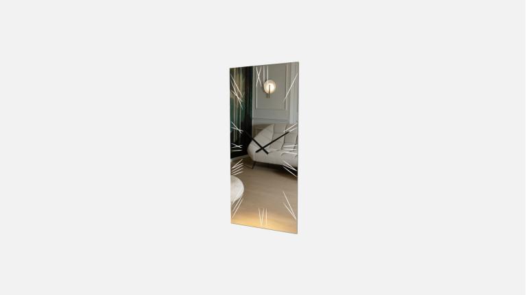 Large wall mirror with designer clock, LED lighting, ALGEDI