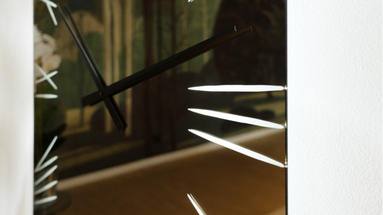 Large wall mirror with designer clock, LED lighting, ALGEDI