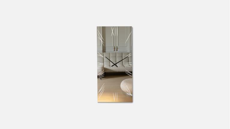 Large wall mirror with designer clock, LED lighting, ALGEDI