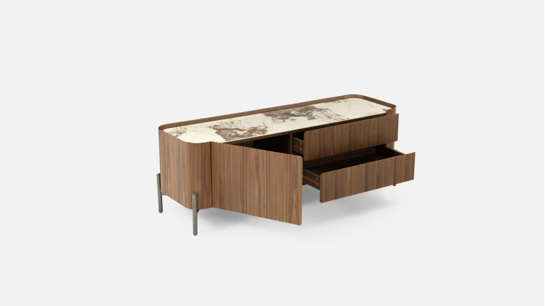 Meuble TV PALACE | Noyer raffiné & céramique Pandora design