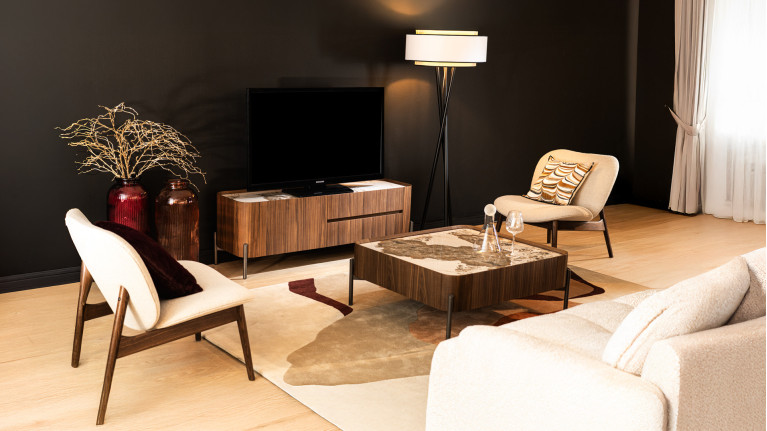 Meuble TV PALACE | Noyer raffiné & céramique Pandora design
