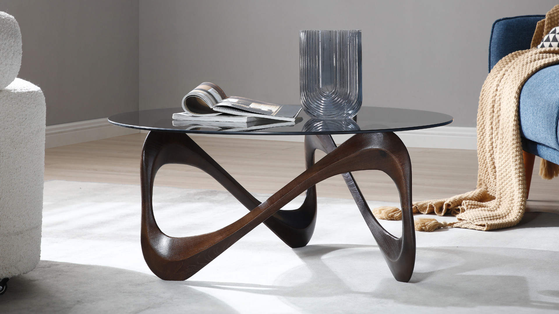 MEDUSA coffee table | Sculptural design in smoked glass and dark wood