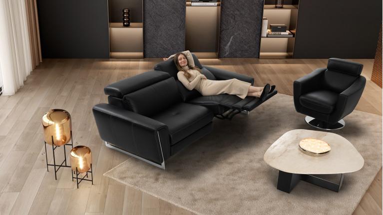 3-seater leather recliner sofa ROSSINI | Optimum relaxation