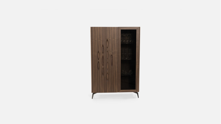 Vitrine OROS - Placage noyer naturel | Élégance sculptée et éclairage