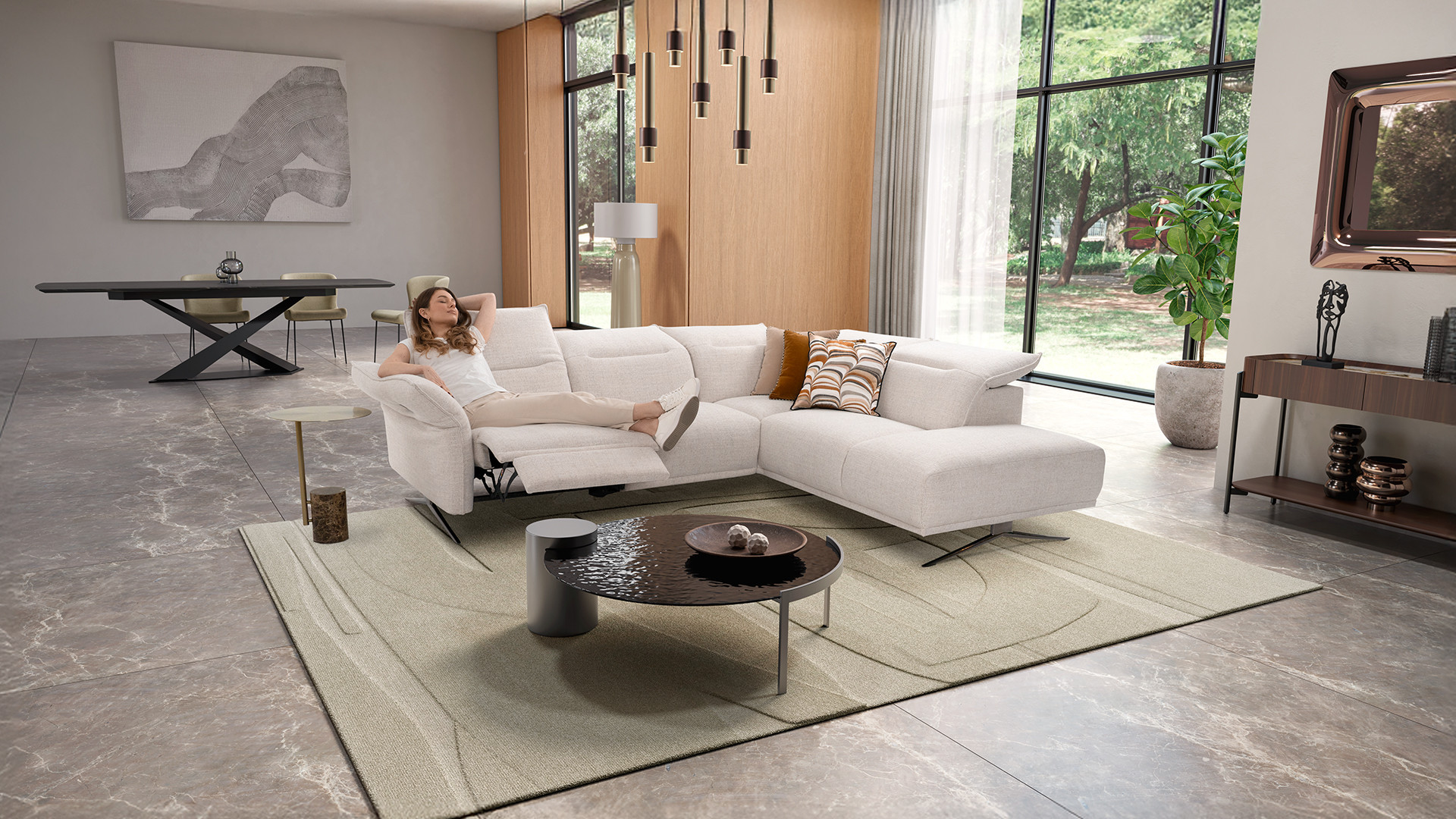 Canapé d'angle relaxation électrique tissu PASSION | Soutien optimal