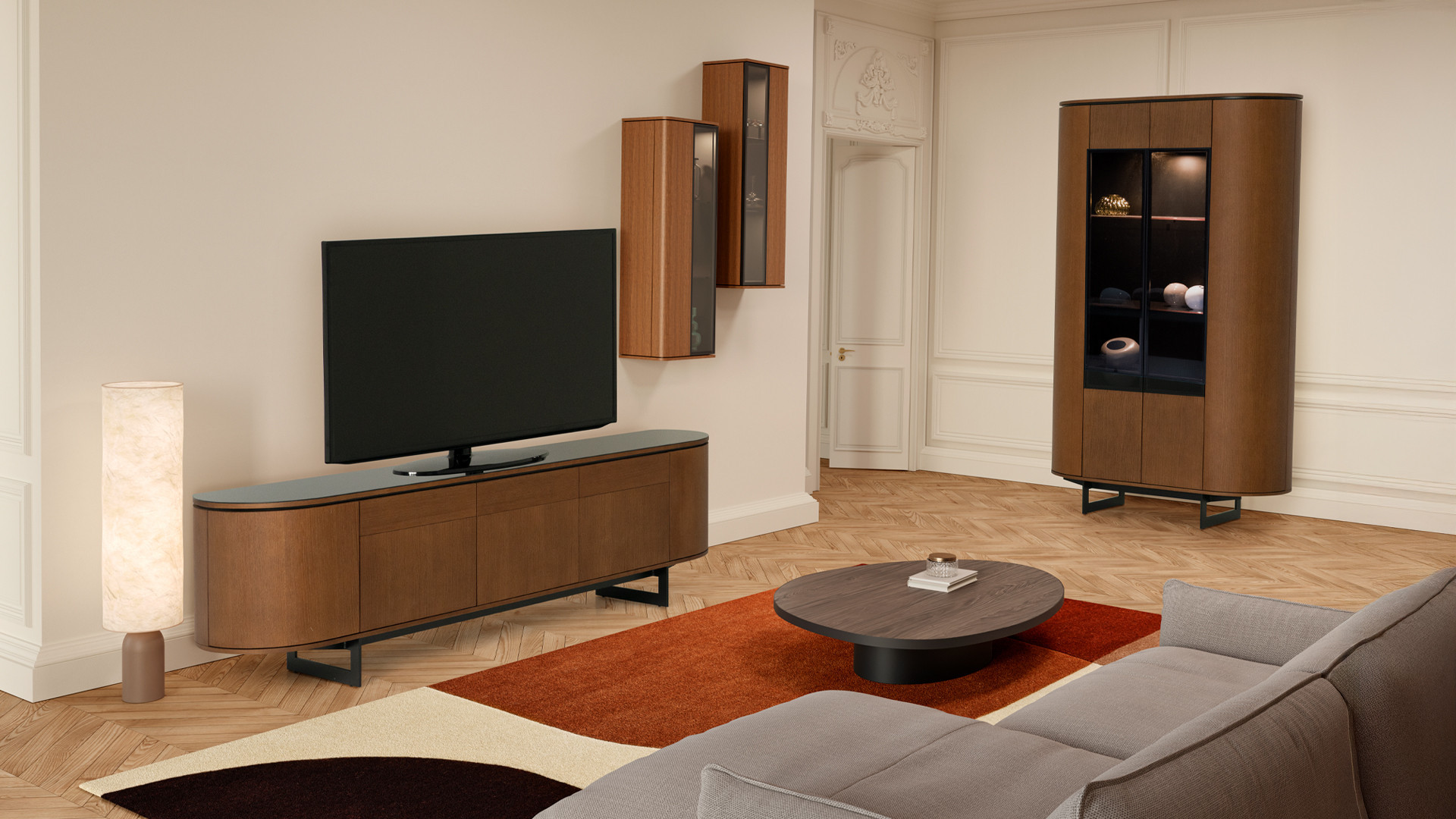 TV wall unit COSMOS walnut | TV stand, columns and shelf