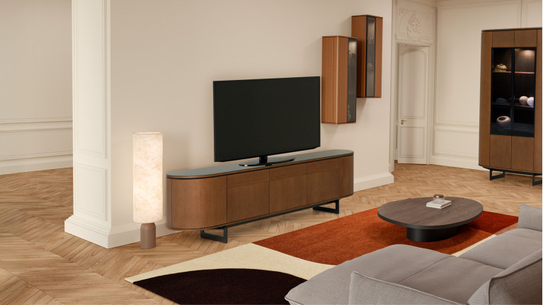 TV wall unit COSMOS walnut | TV stand, columns and shelf