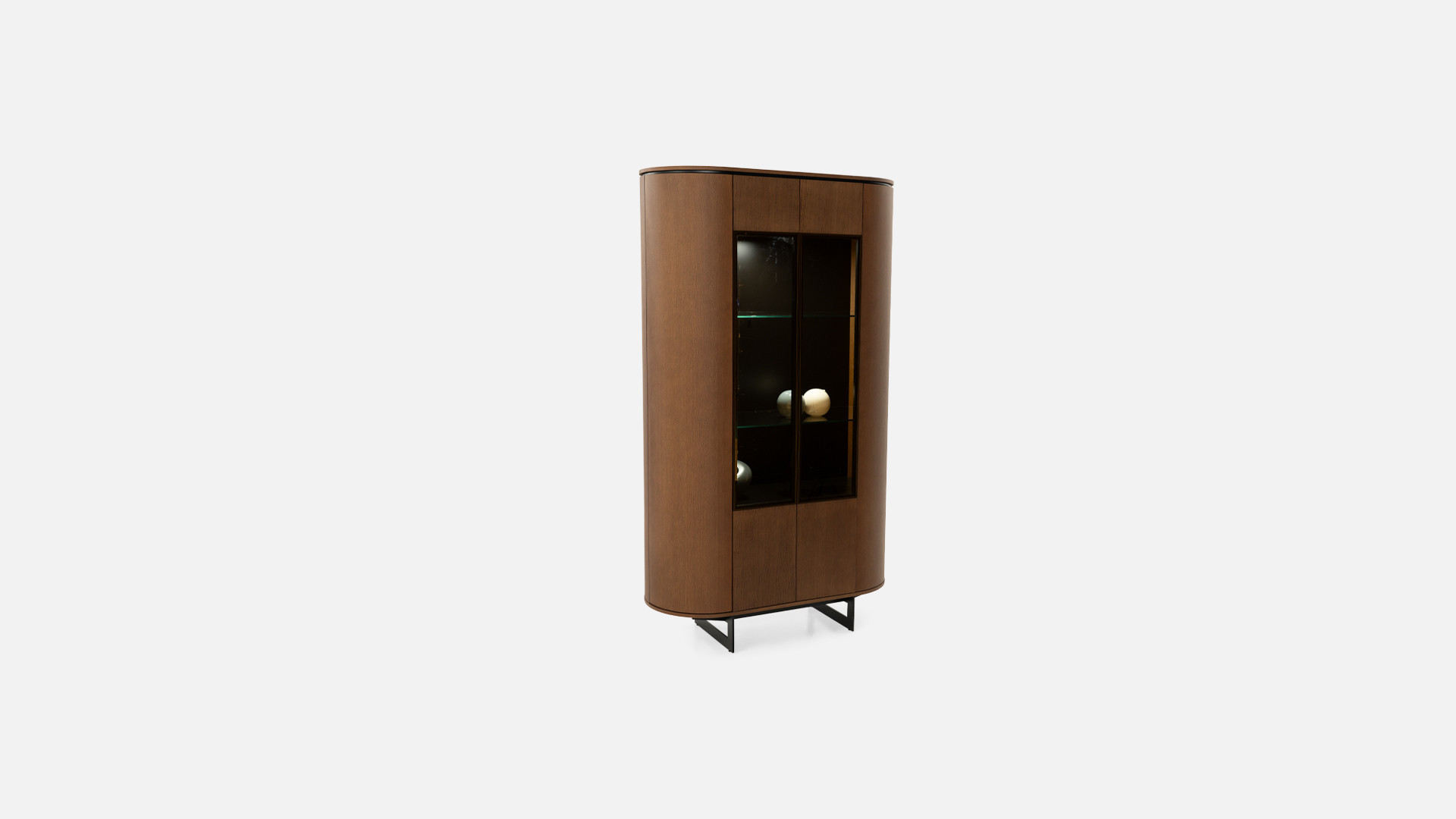 Vitrine COSMOS noyer | Design galbé et portes en verre fumé | Mobilier ...