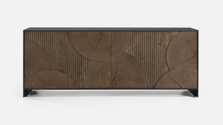 Buffet NEO EQUINOXE – Placage chêne, motifs rondins et éclairage LED