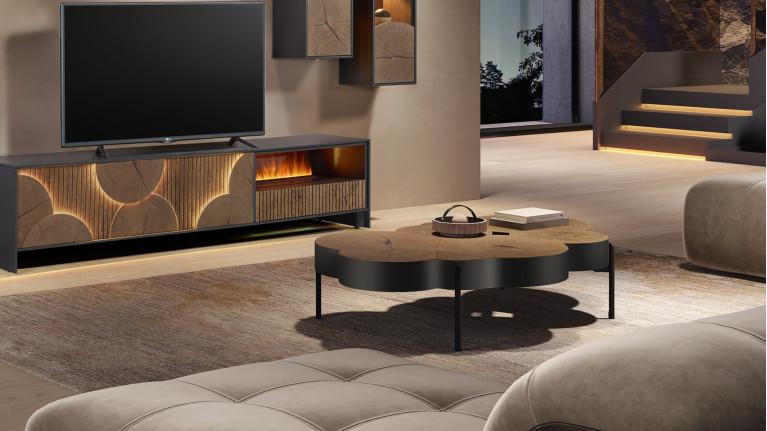 Coffee table ROSACE I Soft alliance natural oak veneer and lacquer