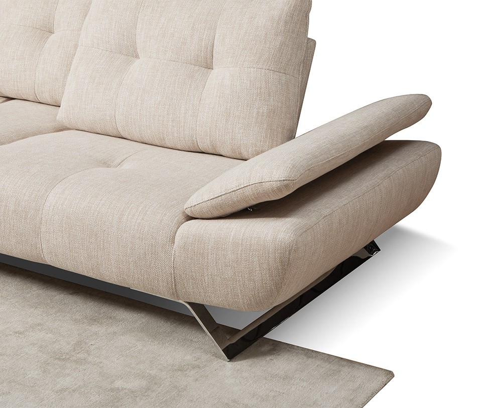 Canapé LEVEL 3 places en tissu beige avec accoudoirs relevables