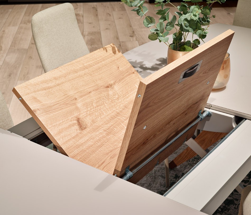 Table de repas extensible CIRCUS, gain de place avec l'allonge centrale