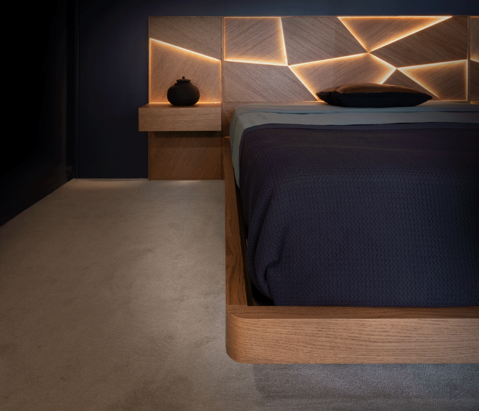 Ensemble de lit avec chevets attenants ECLIPSE - système d'éclairage sous le lit pour une ambiance tamisée