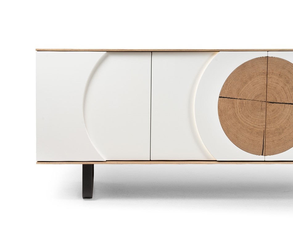 Meuble TV AUSTRAL en placage chêne, laque ou céramique et option LED