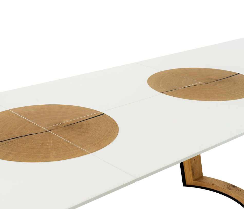 Table de repas extensible réalisable en placage chêne naturel, laque ou céramique inrayable AUSTRAL